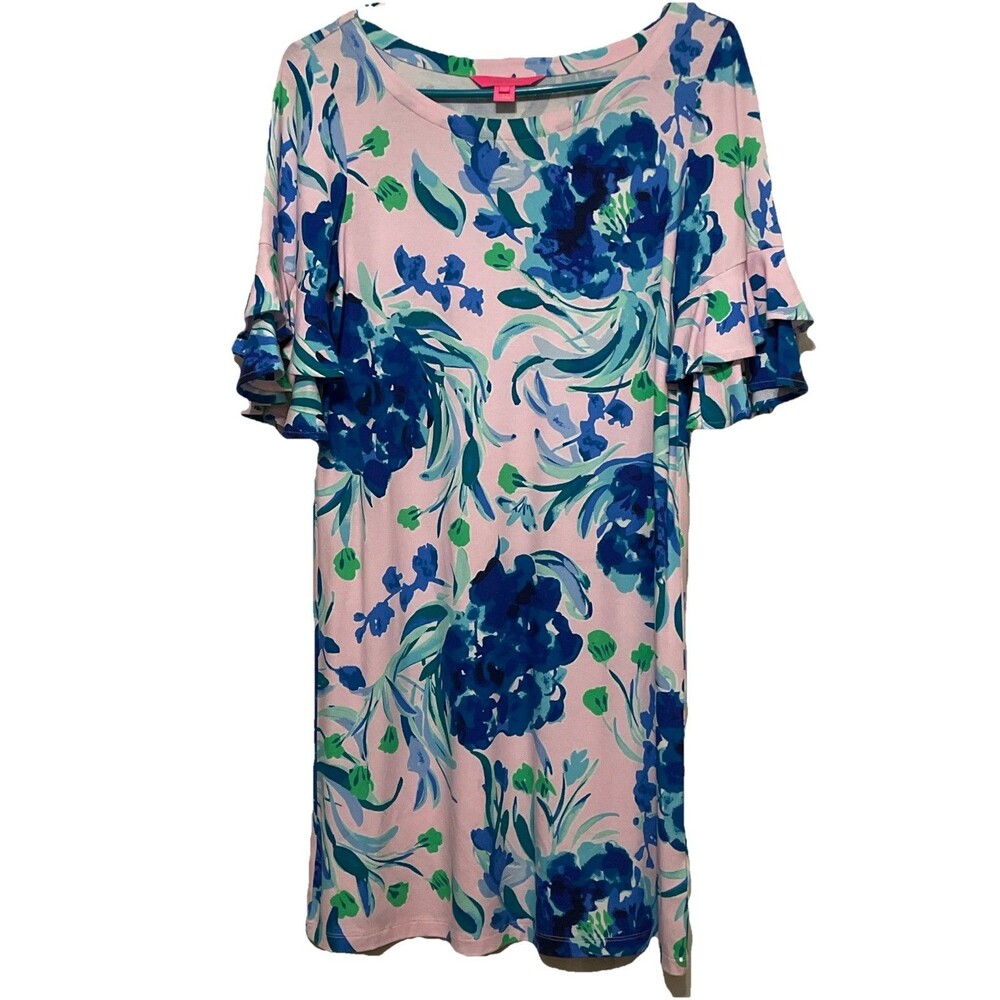 Lilly Pulitzer Lula Ruffle Sleeve Shift Dress Size S Pink Tropics Sweet Pea